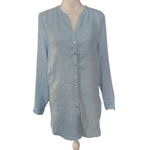 Sundance Size XS Linen Tunic Top Blouse Button Front Light Blue
